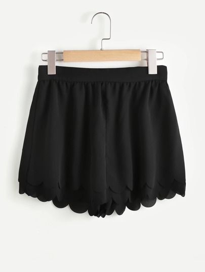 Scallop Hem Zip Back Layered Wide Leg Shorts