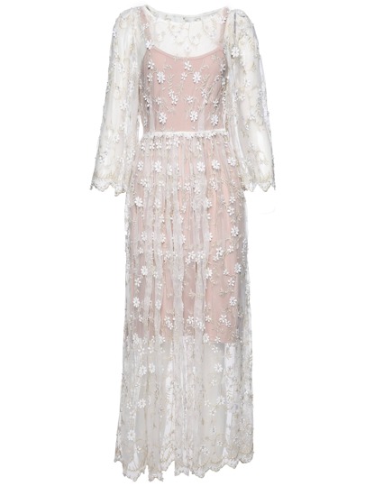 Flowers Gauze Embroidered Sheer Dress
