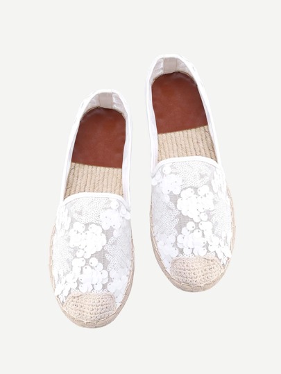 Sequin Decorated Lace Espadrille Flats