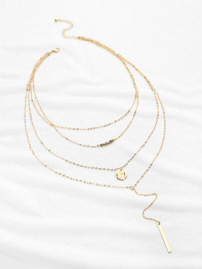Crystal And Bar Multi-layer Chain Necklace