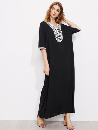 Contrast Crochet Trim Full Length Dress