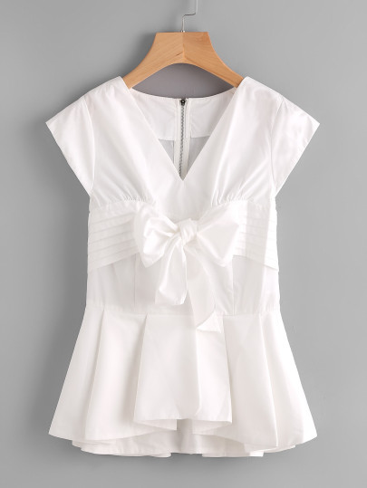 Bow Front Box Pleated Peplum Shell Top