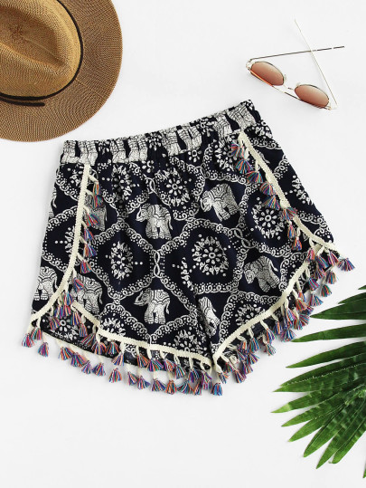 Shorts con estampado y borlas