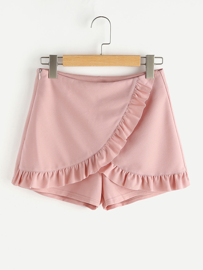 Zip Side Frill Trim Overlay Skort