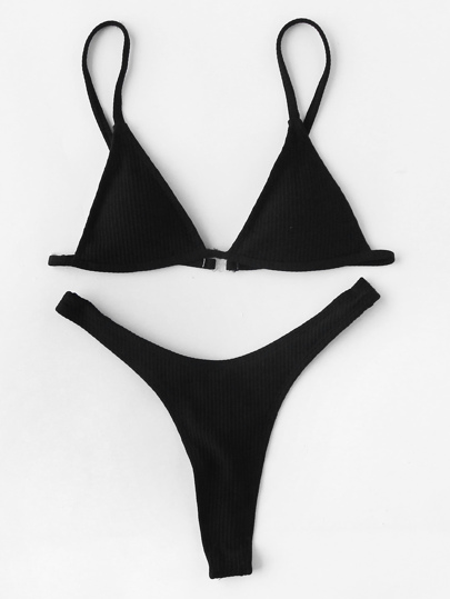 High Leg Triangle Ribbed Bikini Set