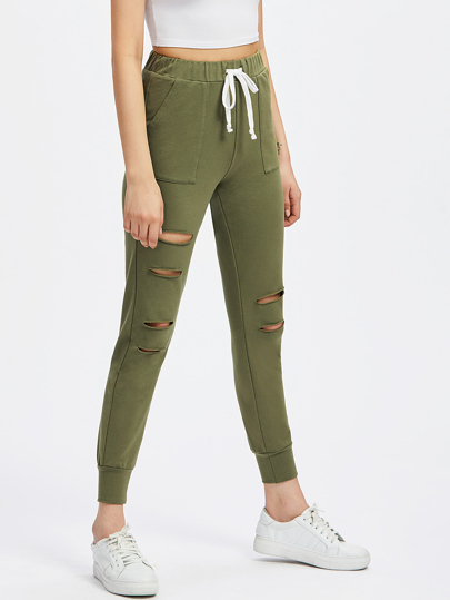 Sweat-pantalons lacéré