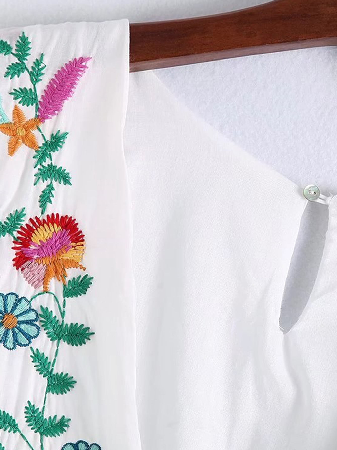 Bell Sleeve Flower Embroidery Dress