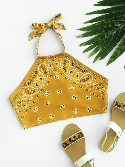 Top corto de halter con estampado vintage