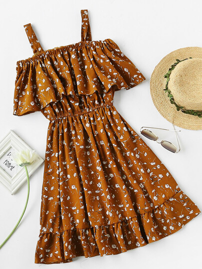 Vestido con estampado con volantes en línea A