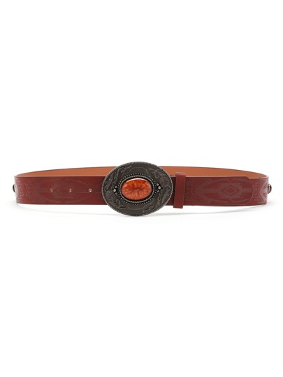 Gemstone Buckle Faux Leather Belt