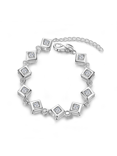 Square Metal Design Charm Bracelet With Rhinestone