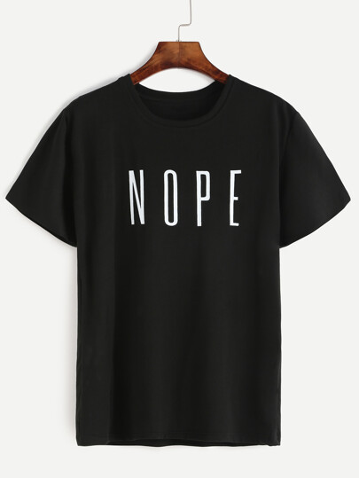 T-shirt imprimé lettres col rond - noir