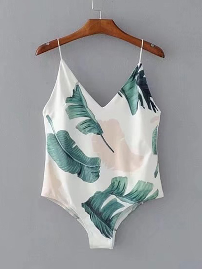 Palm Leaf Print Cami Bodysuit