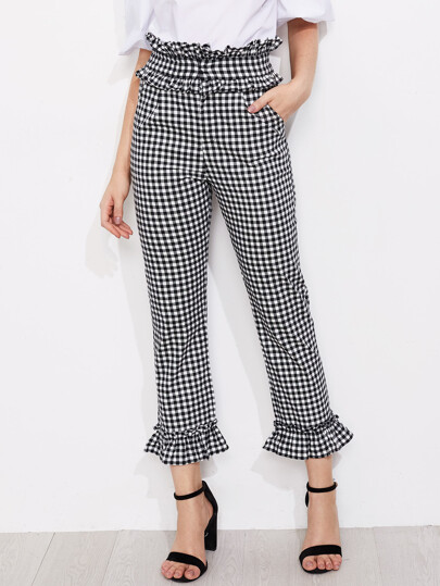 Gingham Frill Trim Pants