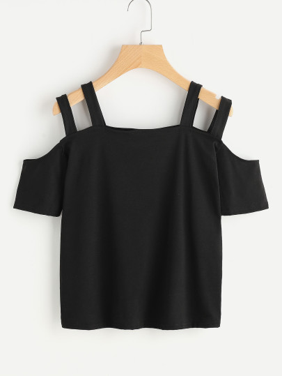 Open Shoulder Double Strap Tee