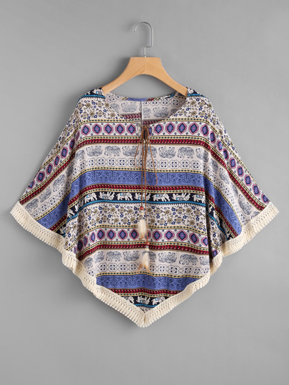 Top imprimé en crochet avec un lacet