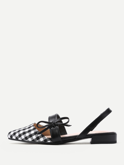 Gingham Point Toe Flats With Bow