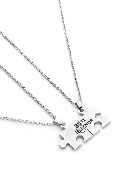 Collana di pendente di amicizia di puzzle geometrico 2 pezzi