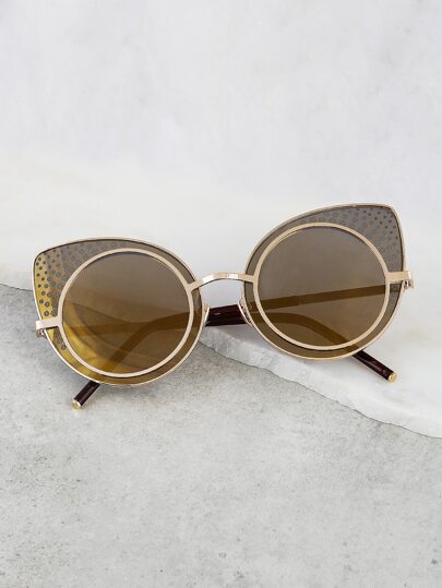 Circular Cat Eye Sunnglasses GOLDEN OLIVE
