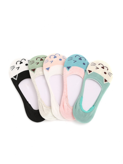 Cat Pattern Invisible Socks 5pairs