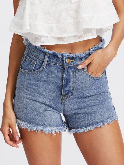 Shorts en denim bord lacéré