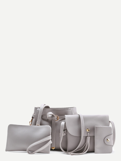 Tassel Detail PU Combination Bag 4pcs