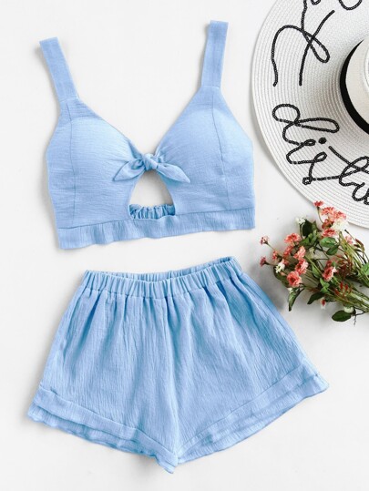 Top texturé avec nœud et un trou &Shorts