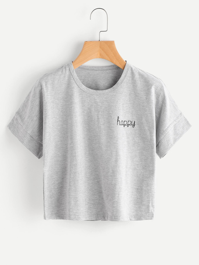 Letter Print Slub Tee