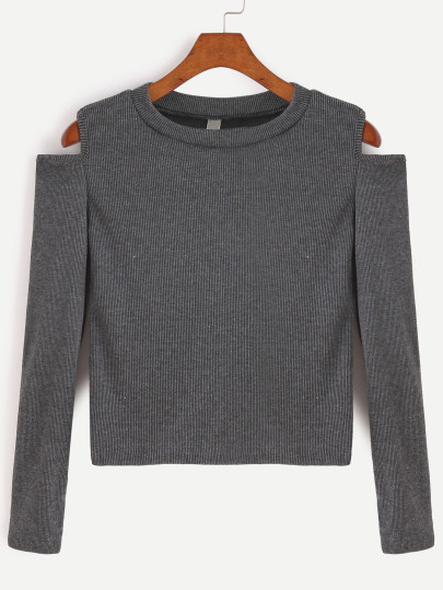 Camiseta corta con hombros abiertos - gris oscuro