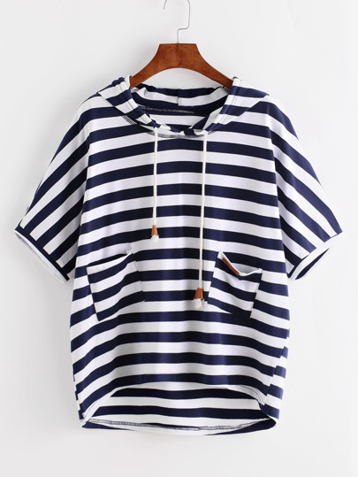 Striped High Low Hooded T-shirt