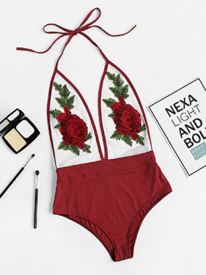 Body con aplicación de rosa sin espalda