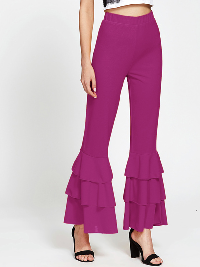 Pantalons bas cloche à étages avec des plis