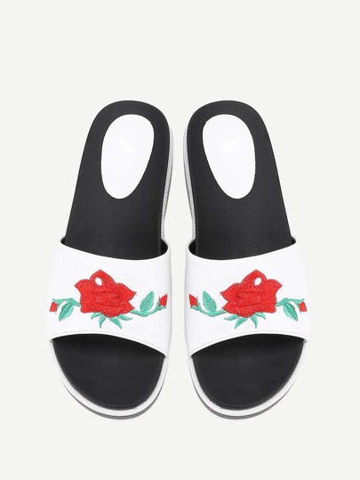 Rose Embroidery Flat Sliders