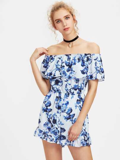 Jumpsuit mit schößchem Saum und Blumen
