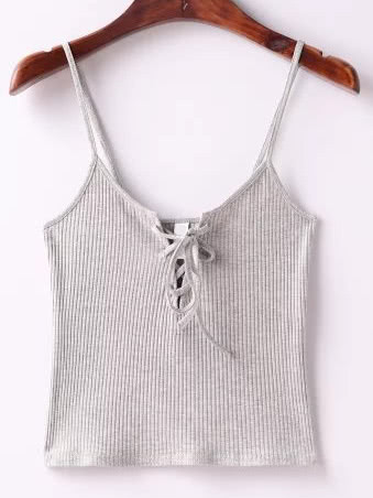 Top de canalé con cordones - gris