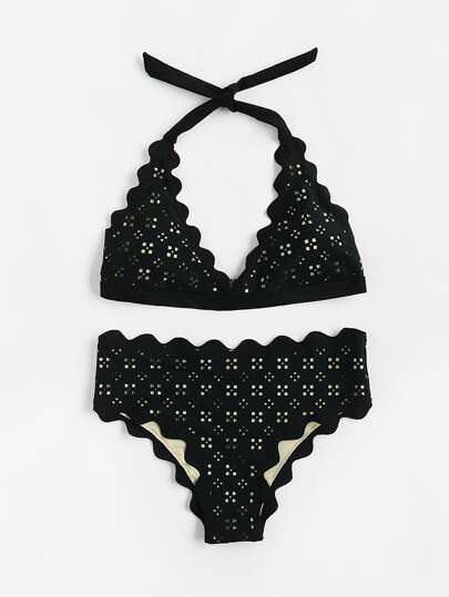 Ensemble de Bikini ras de cou avec garniture festonné
