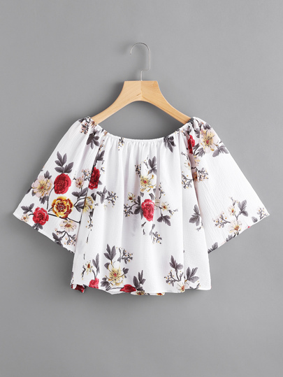 Calico Print Bell Sleeve Top
