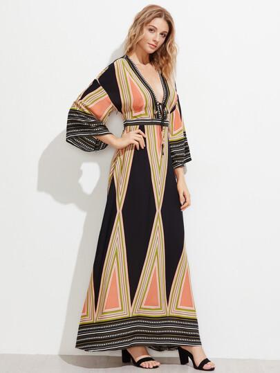 Plunge Neck Split Back Kimono Dress