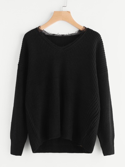 Maglione con bordo in pizzo