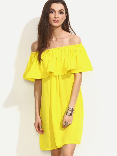 Flounce Layered Neckline Swing Dress
