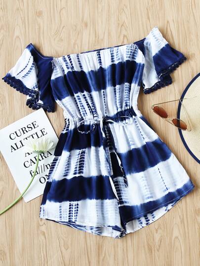 Bardot Tie-dye Drawstring Waist Playsuit