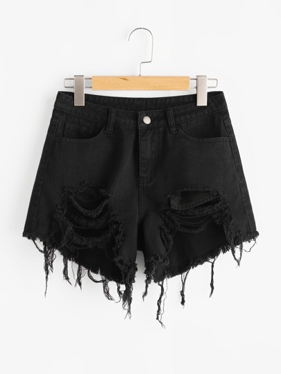 Raw Edge Distressed Denim Shorts