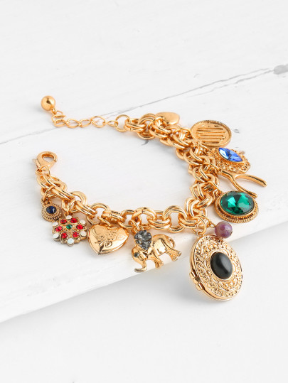 Gemstone & Heart Embellished Chain Bracelet
