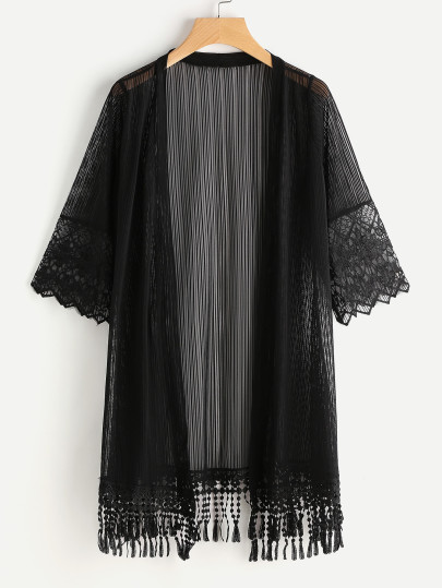 Kimono avec pan avec frange avec maille brodé