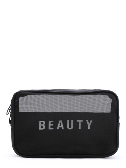 Slogan Print Mesh Cosmetic Bag