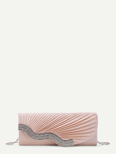 Rhinestone Detail Folded Fan Design Clutch Bag