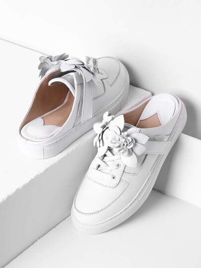 Flower Embellished Lace Up PU Shoes