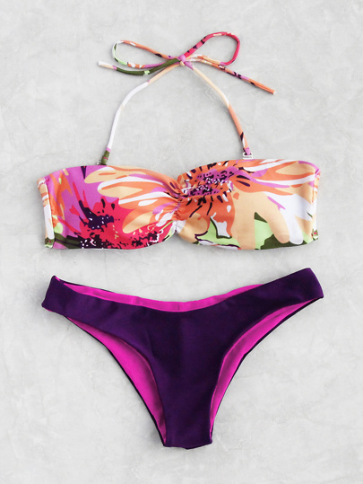 Set di bikini a fascia con stampa di fiore