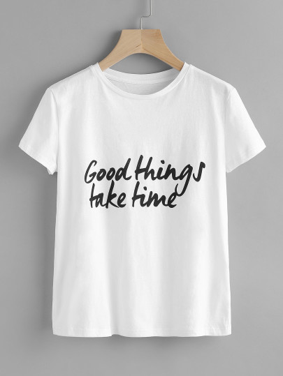 T-shirt con stampa di "good things take time"