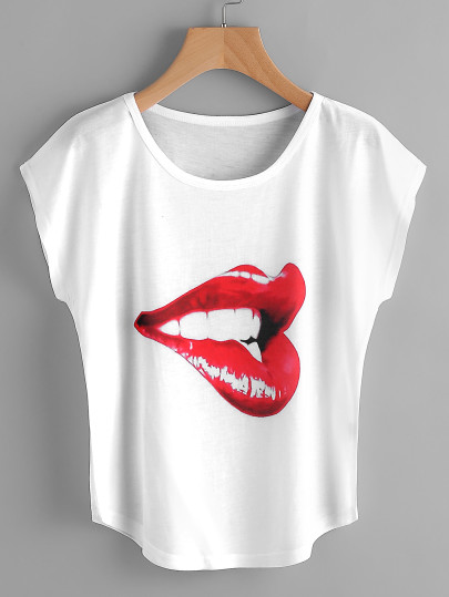 T-Shirt mit Lippemuster und Dolmanärmeln